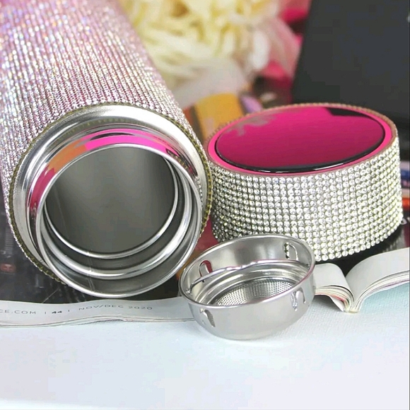 Silver Blinged Out Stainless Steel LED Temperature Display Tumbler /Tea Infuser - Picture 3 of 7